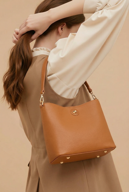 Brown  leather bucket bag
